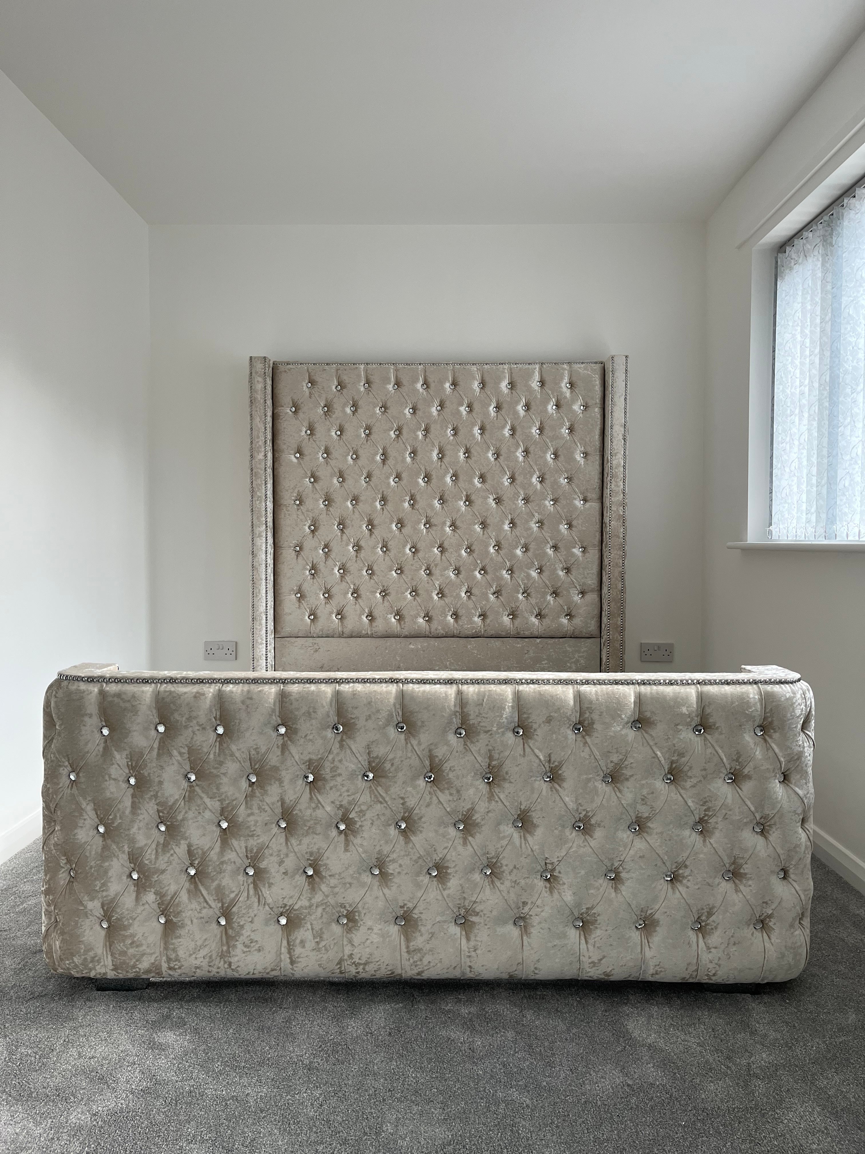 Regent Frame Handcrafted Luxury Bed In Custom Velvet Fabric Materials